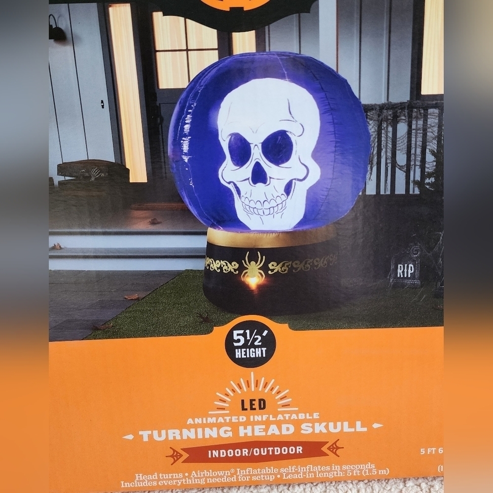 New LED Inflatable Animated Globe Turning Skull Halloween Decoration, inflatable